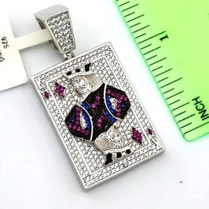 925 Silver King Card pendent with cubic zarconia